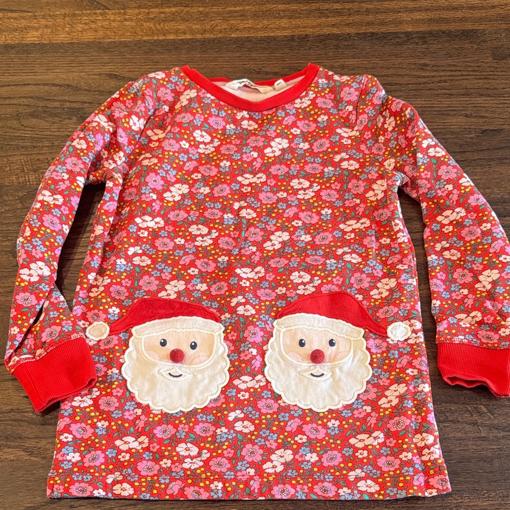 Size 8 Mini Boden Red Santa Floral Kids tunic